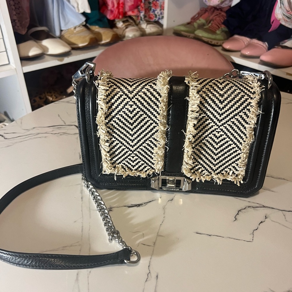 Rebecca Minkoff Raffia-Trimmed Love Crossbody Bag